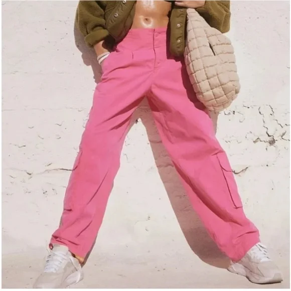 Bright Pink FP Movement Highwaist Cargo Pants - Picture 2 of 12